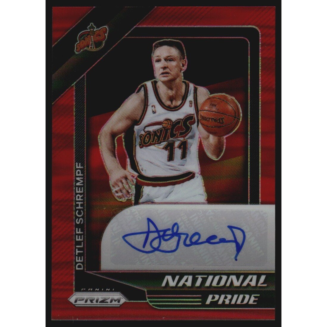 2020-21 Panini Chronicles Prizm National Pride Signatures Red #16 Detlef Schrempf. rookie card picture