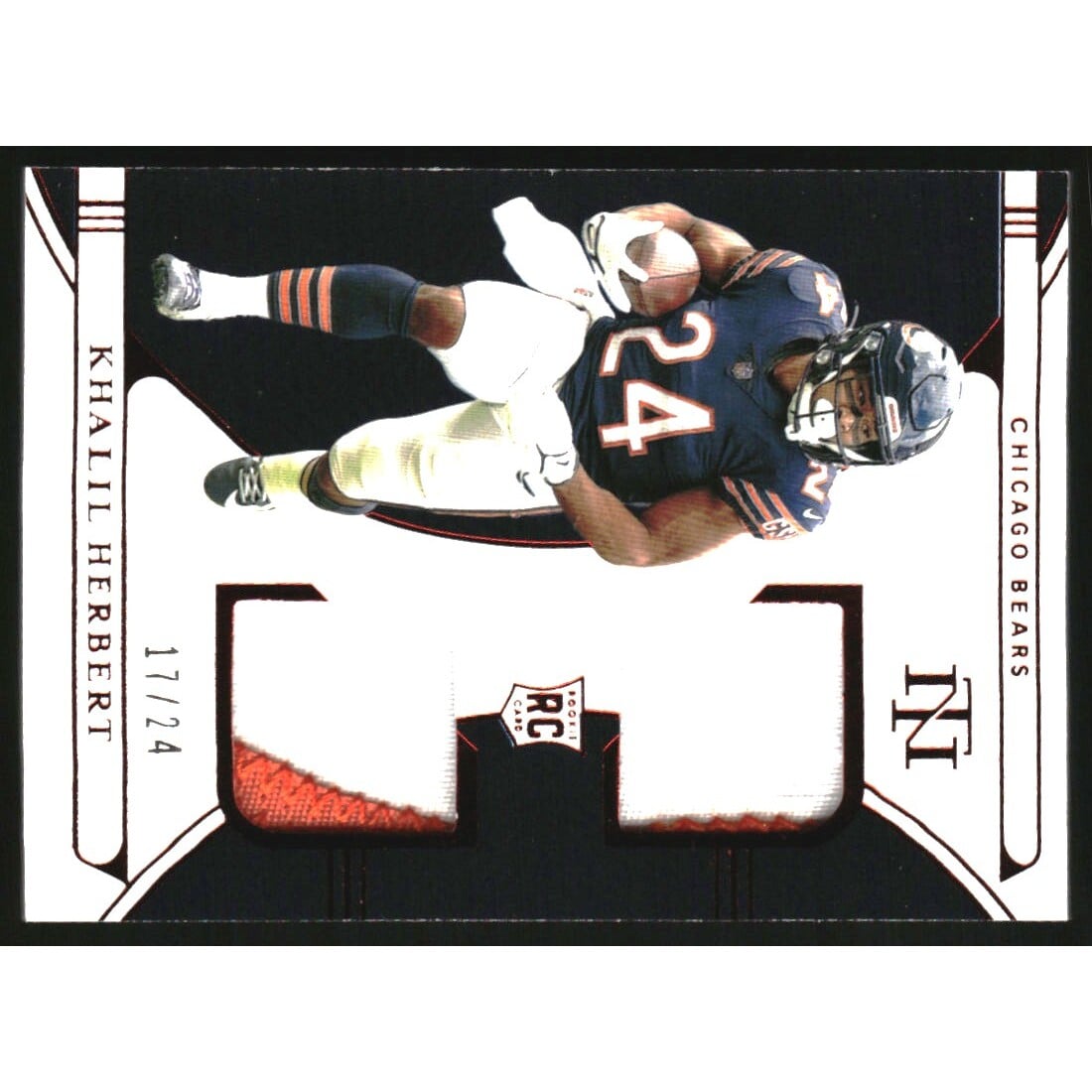 2021 Panini National Treasures Rookie Dual Materials Jersey Number Red #45 Khalil Herbert/24. rookie card picture