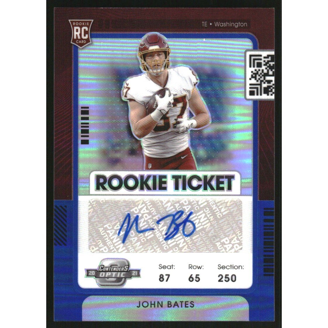 2021 Panini Contenders Optic Blue #177 John Bates AU. rookie card picture