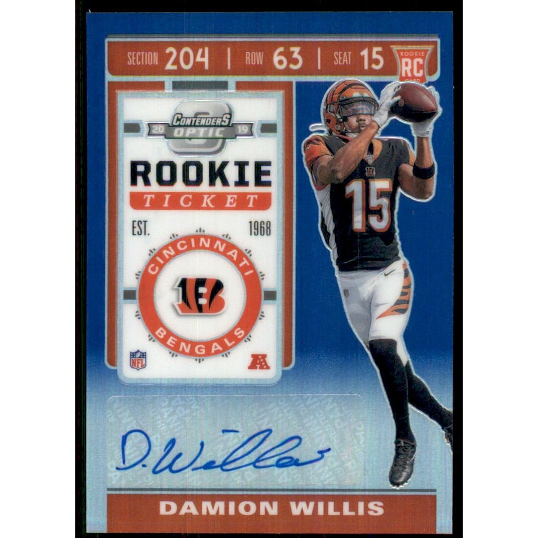 2019 Panini Contenders Optic Blue #153 Damion Willis AU. rookie card picture
