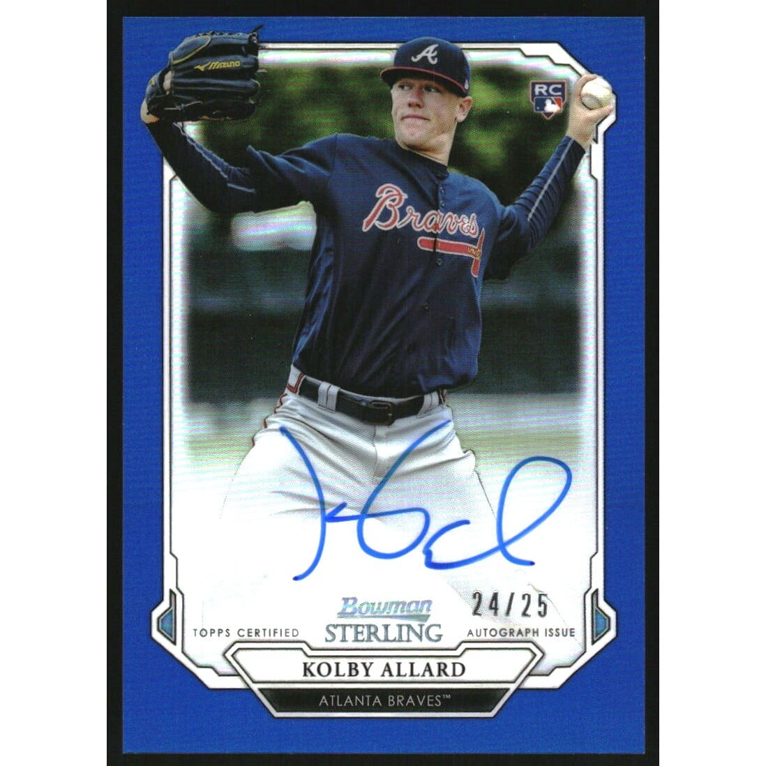 2019 Bowman Sterling Rookie Autographs Blue Refractors #BSRAKA Kolby Allard. rookie card picture