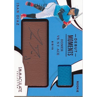 2020 Immaculate Collection Debut Moments Memorabilia Leather Autographs Dark Brown #12 Isan Diaz