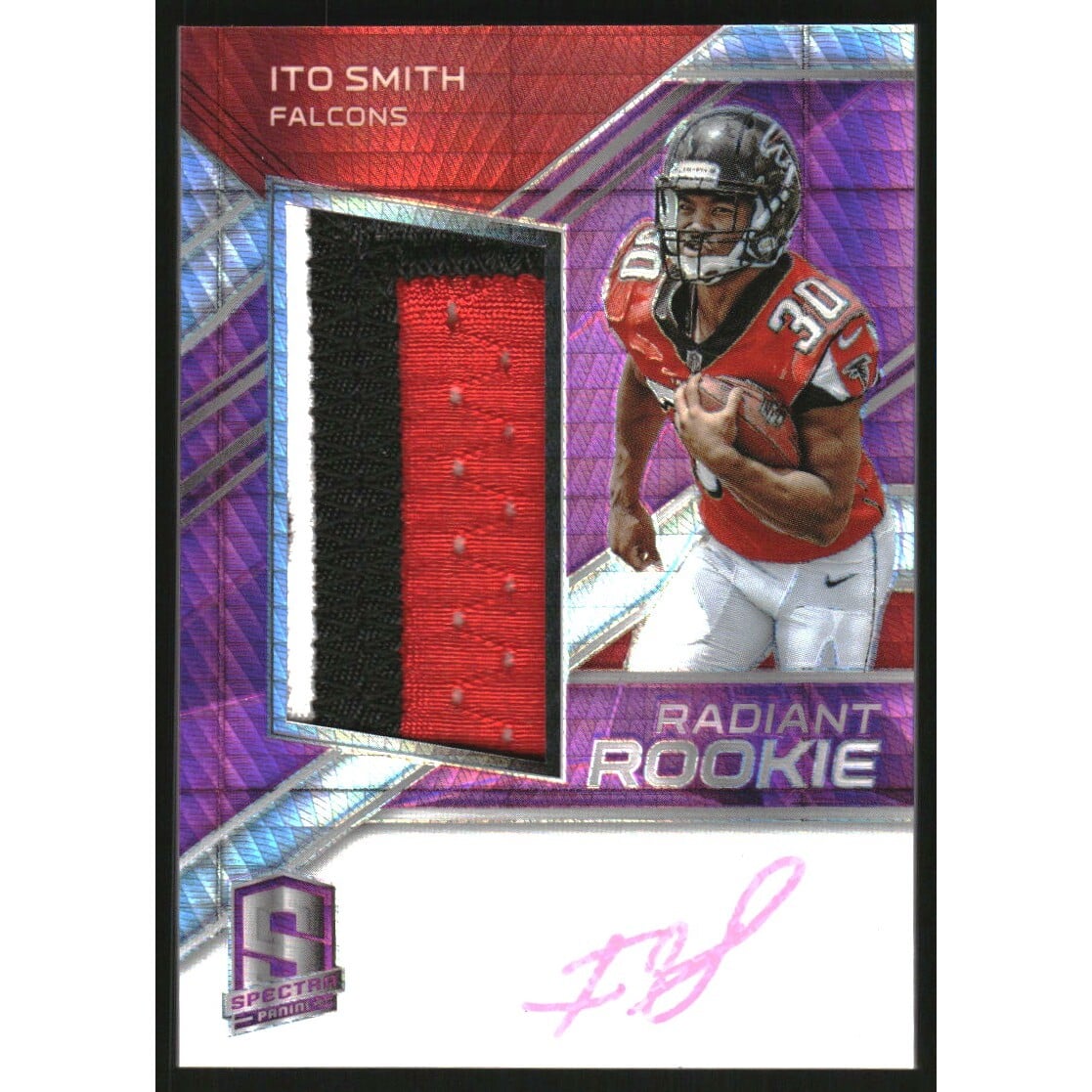 2018 Panini Spectra Radiant Rookie Patch Signatures Neon Pink #14 Ito Smith. rookie card picture