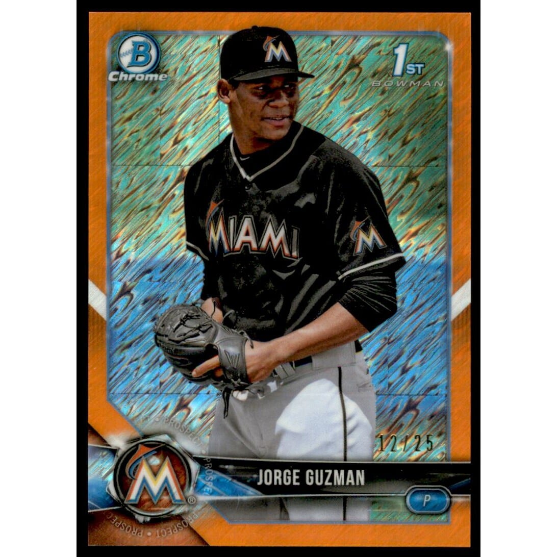 2018 Bowman Chrome Prospects Orange Shimmer Refractors #BCP180 Jorge Guzman. rookie card picture