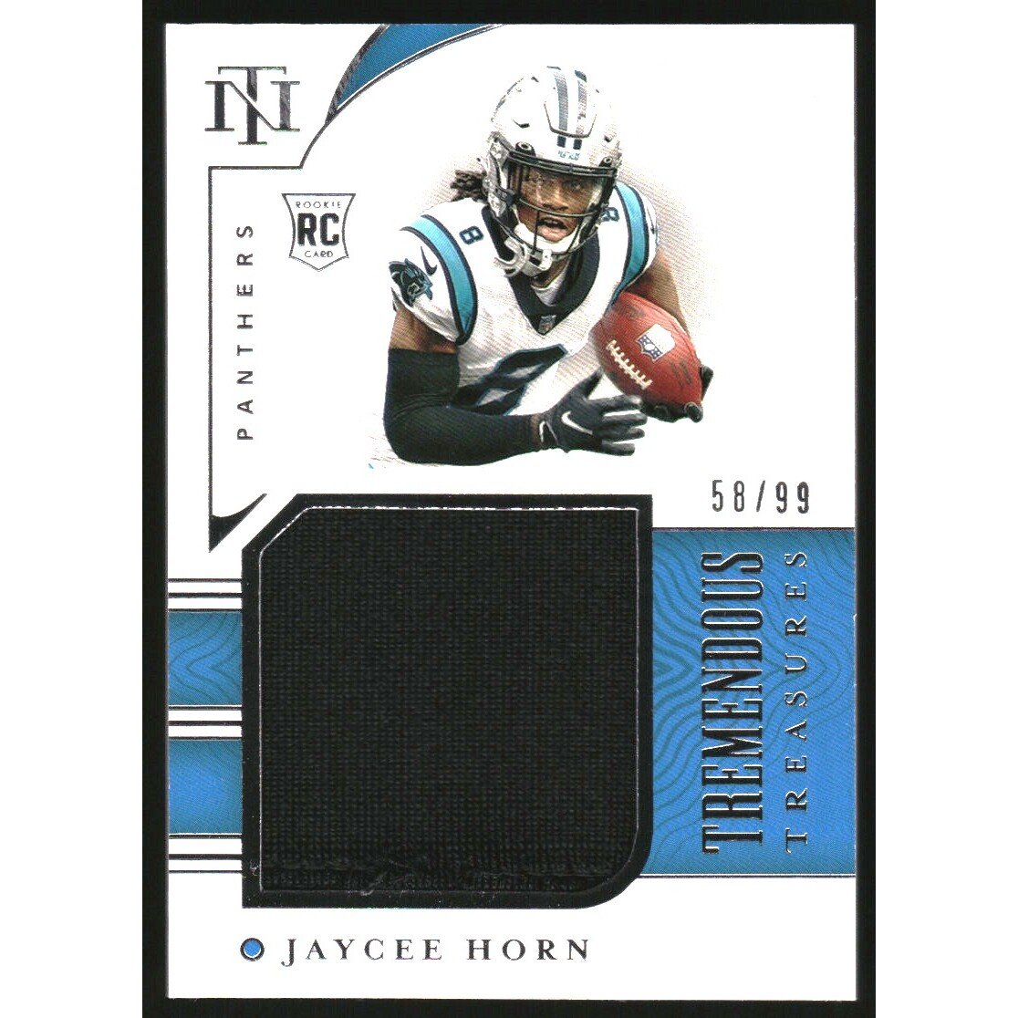2021 Panini National Treasures Tremendous Treasures Rookie Materials #49 Jaycee Horn. rookie card picture