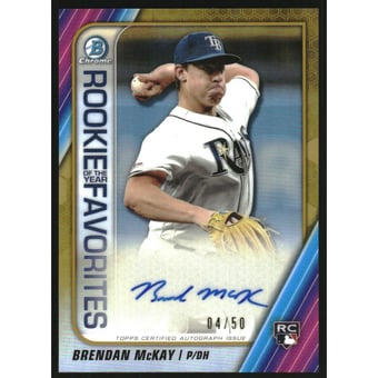 2020 Bowman Chrome Rookie of the Year Favorites Autographs Gold Refractors #ROYFABM Brendan McKay