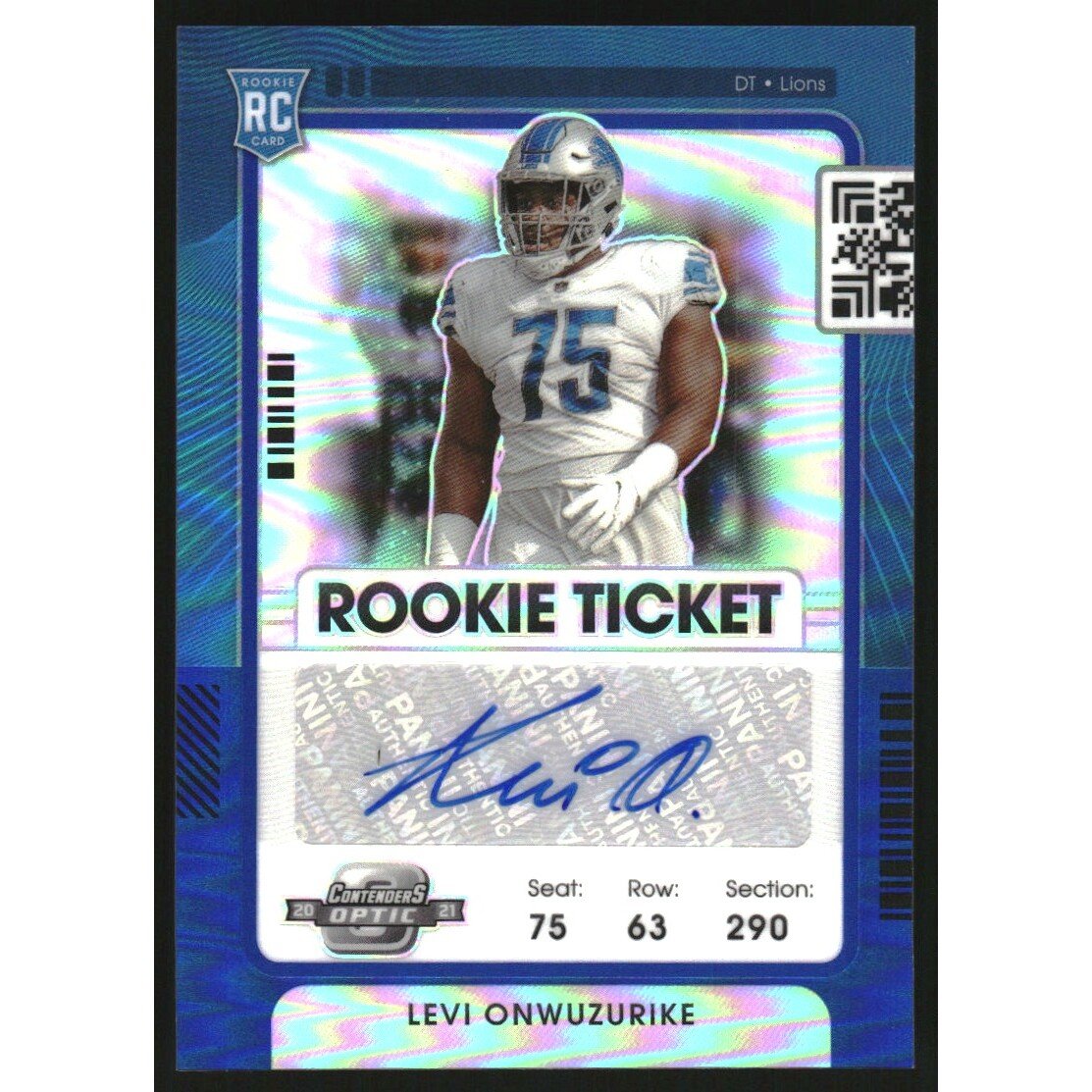 2021 Panini Contenders Optic Blue #163 Levi Onwuzurike AU. rookie card picture