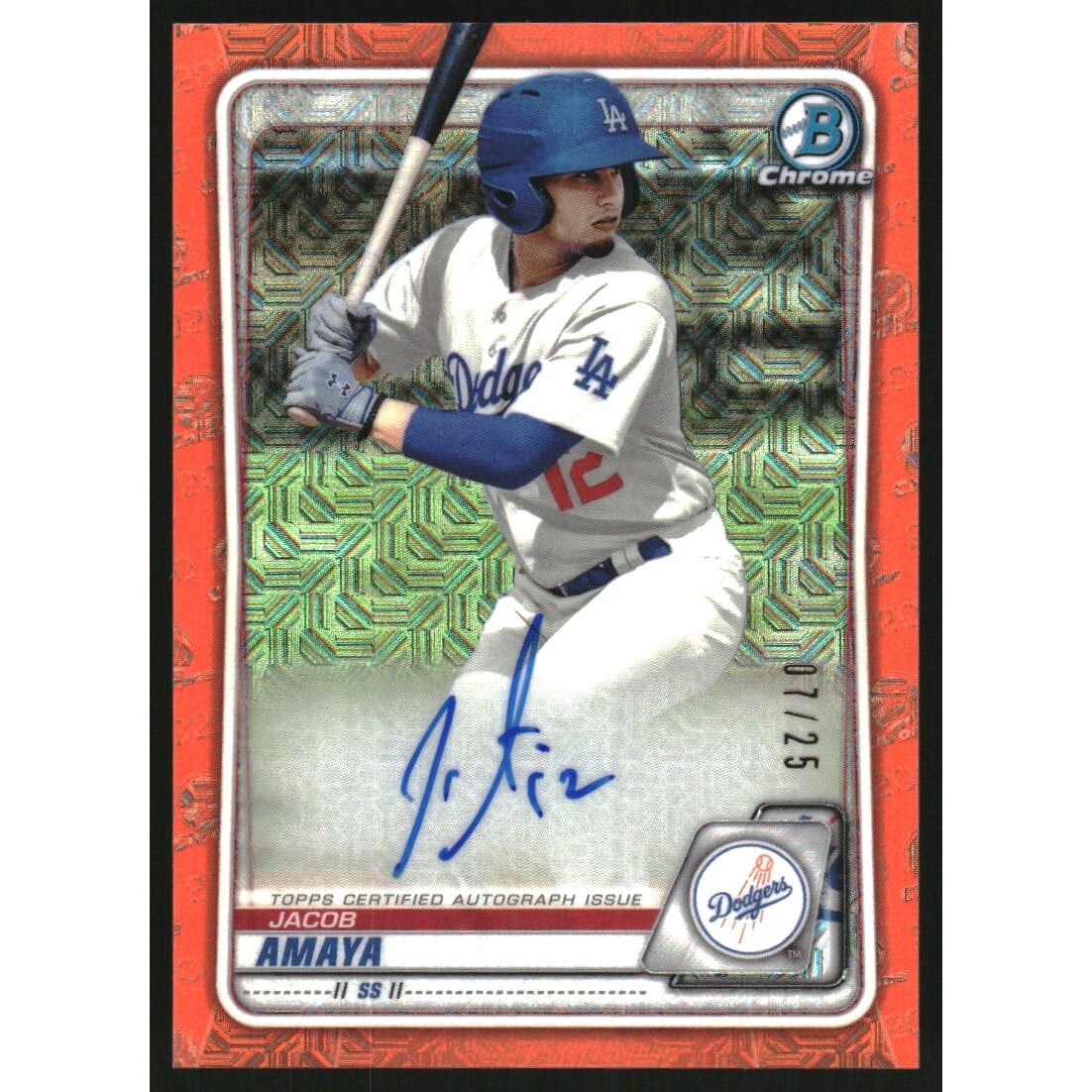 2020 Bowman Chrome Mega Box Prospect Autograph Orange Refractors #BMAJA Jacob Amaya. rookie card picture