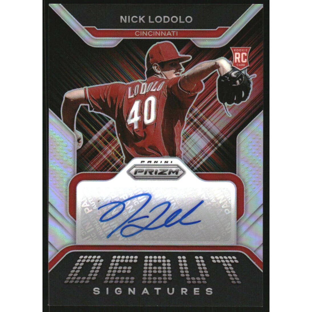 2022 Panini Prizm Debut Signatures Prizms Silver #24 Nick Lodolo. rookie card picture