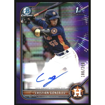 2022 Bowman Chrome Prospect Autographs Purple Refractors #CPACG Cristian Gonzalez