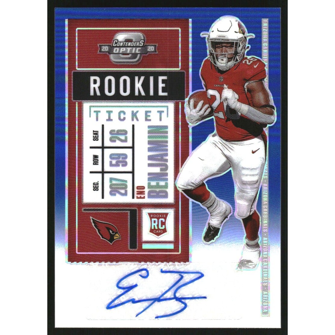 2020 Panini Contenders Optic Blue #197 Eno Benjamin AU/99. rookie card picture