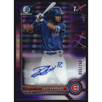2022 Bowman Chrome Prospect Autographs Purple Refractors #CPALV Luis Verdugo