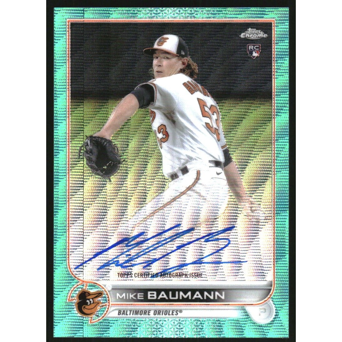 2022 Topps Chrome Rookie Autographs Aqua Wave Refractors #RAMB Mike Baumann. rookie card picture