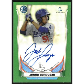 2014 Bowman Chrome Prospect Autographs Green Refractors #BCAPJS Jacob Scavuzzo