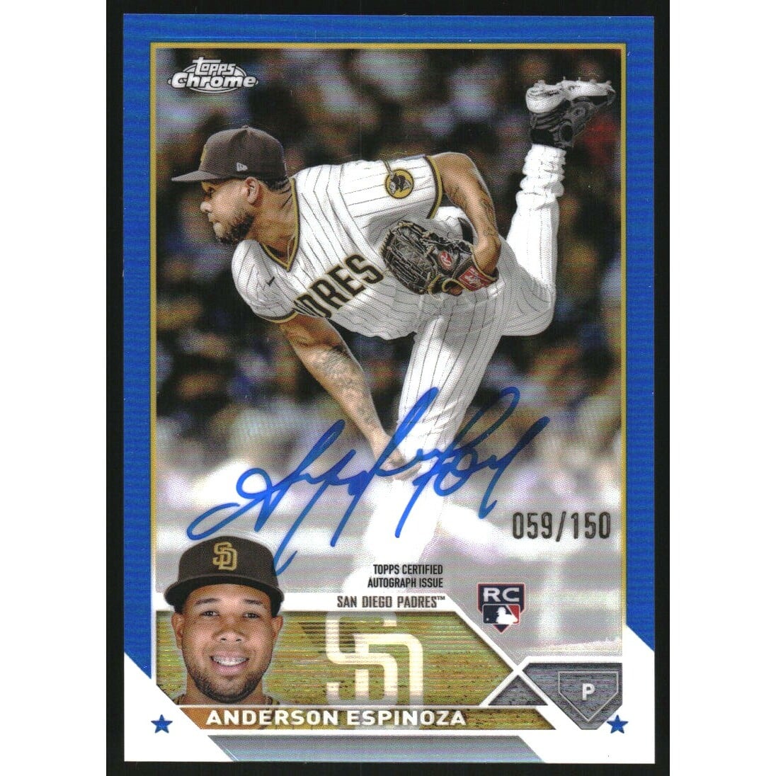 2023 Topps Chrome Rookie Autographs Blue Refractors #RAAE Anderson Espinoza. rookie card picture