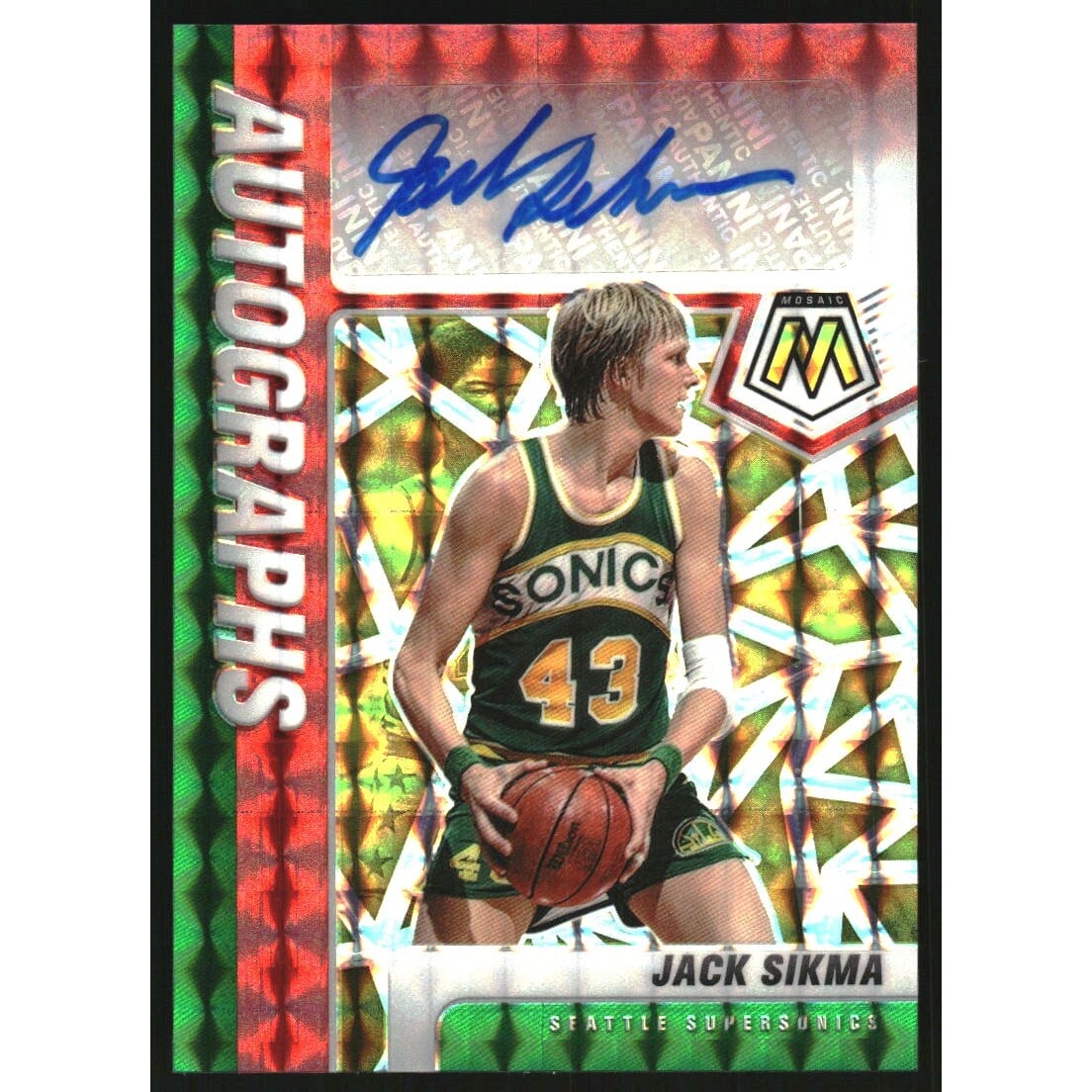 2020-21 Panini Mosaic Autographs Mosaic Choice Fusion Red and Yellow #7 Jack Sikma. rookie card picture