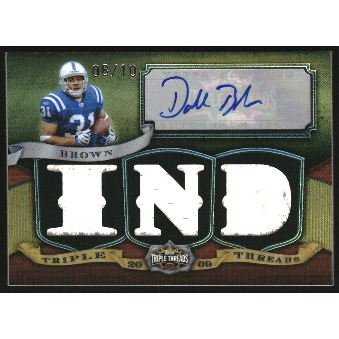 2009 Topps Triple Threads Autographed Relics Gold #TTRA67 Donald Brown. rookie card picture