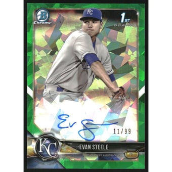 2018 Bowman Chrome Prospect Autographs Green Atomic Refractors #BCPAES Evan Steele