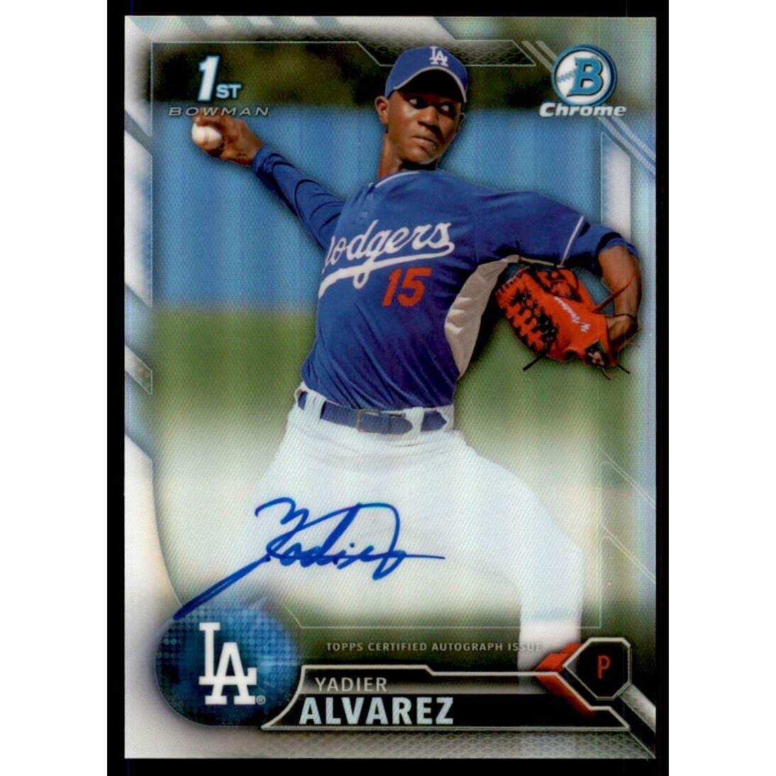 2016 Bowman Chrome Prospect Autographs Refractors #CPAYA Yadier Alvarez. rookie card picture