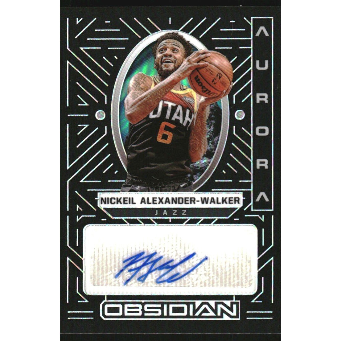 2021-22 Panini Obsidian Aurora Autographs #18 Nickeil Alexander-Walker/149. rookie card picture