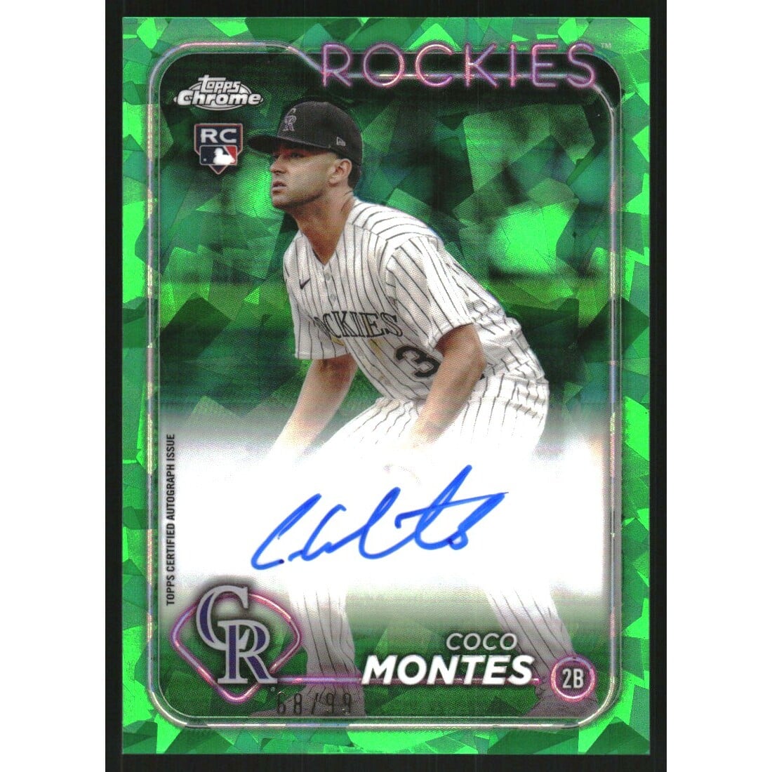 2024 Topps Chrome Sapphire Autographs Green Refractors #CSACM Coco Montes. rookie card picture