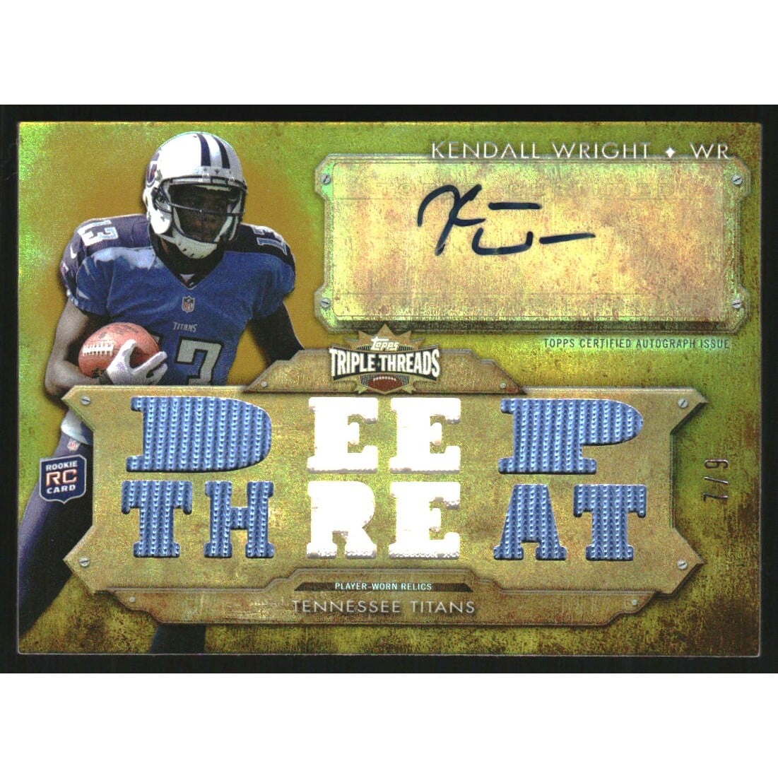 2012 Topps Triple Threads Autographed Relics Gold #TTAR26 Kendall Wright. rookie card picture