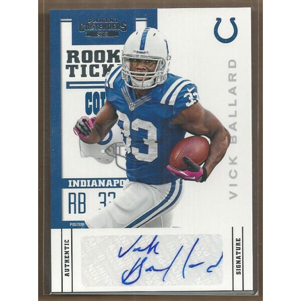 2012 Panini Contenders #197A Vick Ballard AU RC/(running pose). rookie card picture
