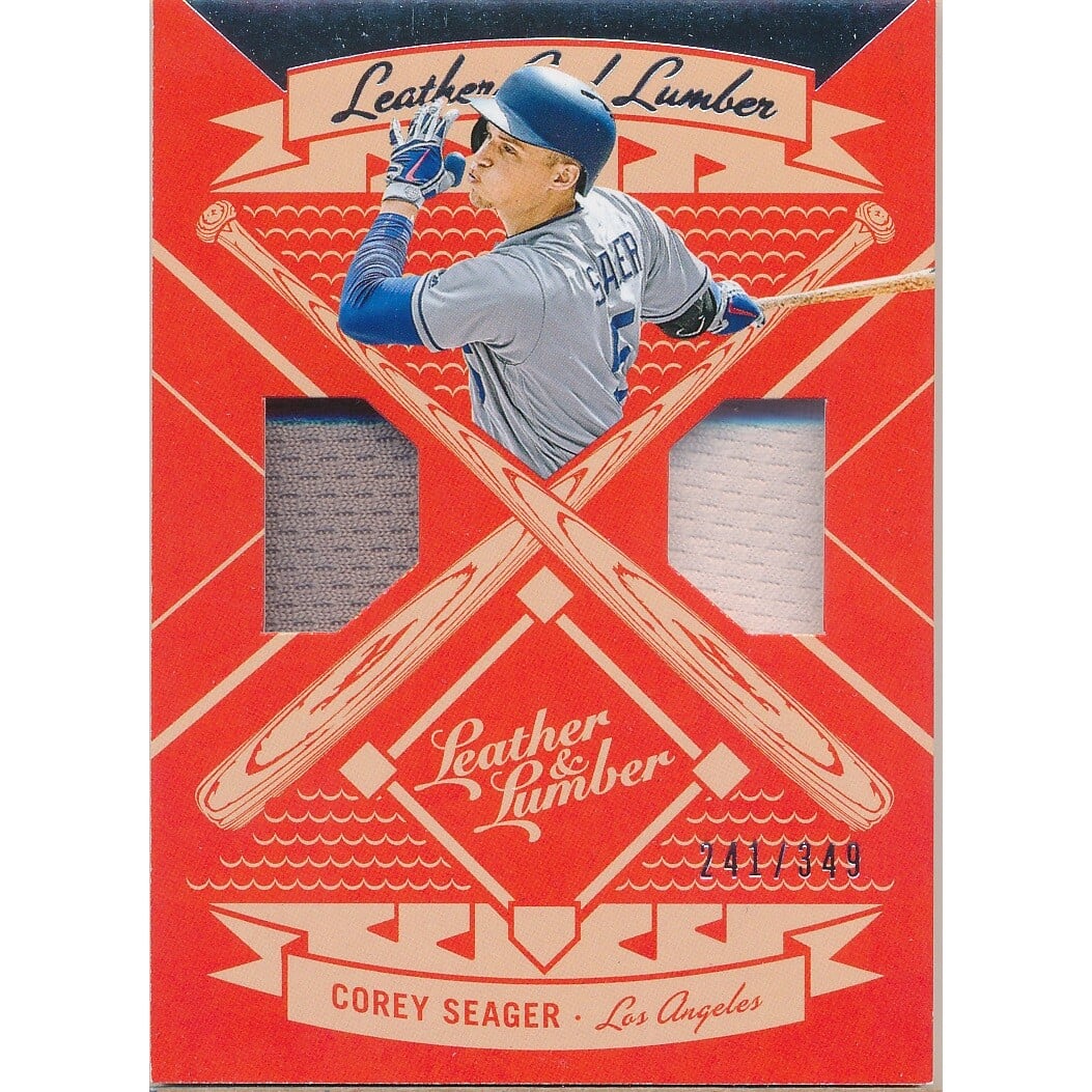 2019 Panini Leather and Lumber Leather and Lumber Dual Jersey Relics #5 Corey Seager/349. rookie card picture