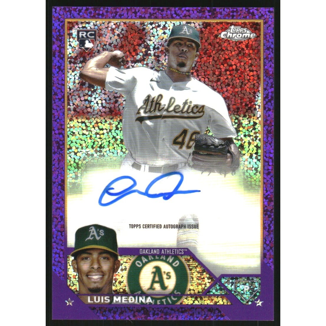 2023 Topps Chrome Update Autographs Purple Speckle Refractors #ACLM Luis Medina. rookie card picture