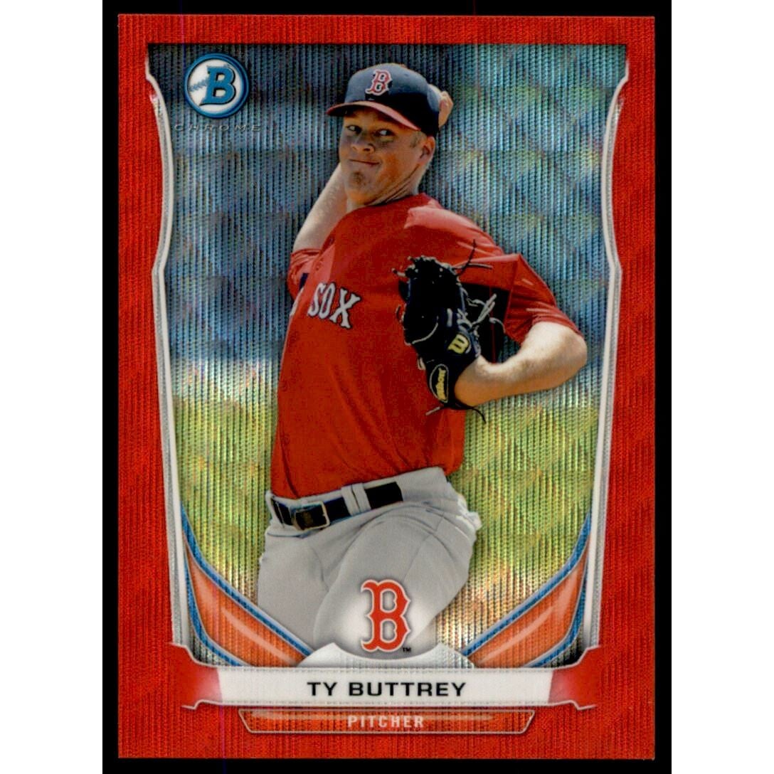 2014 Bowman Chrome Prospects Red Wave Refractors #BCP30 Ty Buttrey. rookie card picture