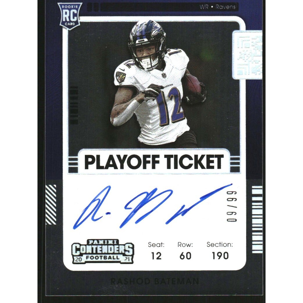 2021 Panini Contenders Playoff Ticket #113A Rashod Bateman AU. rookie card picture