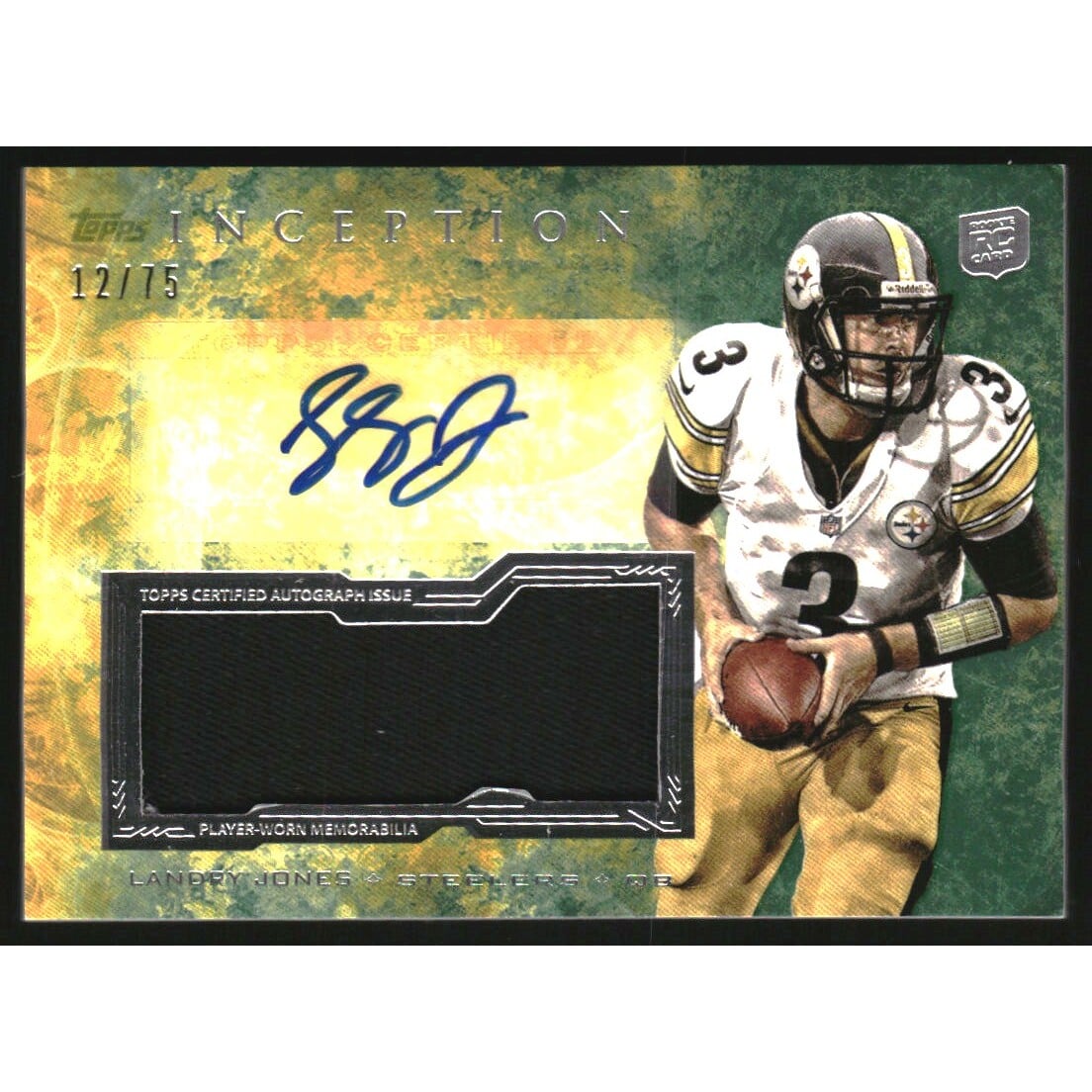 2013 Topps Inception Rookie Jumbo Patch Autographs Green #IAJPLJ Landry Jones. rookie card picture