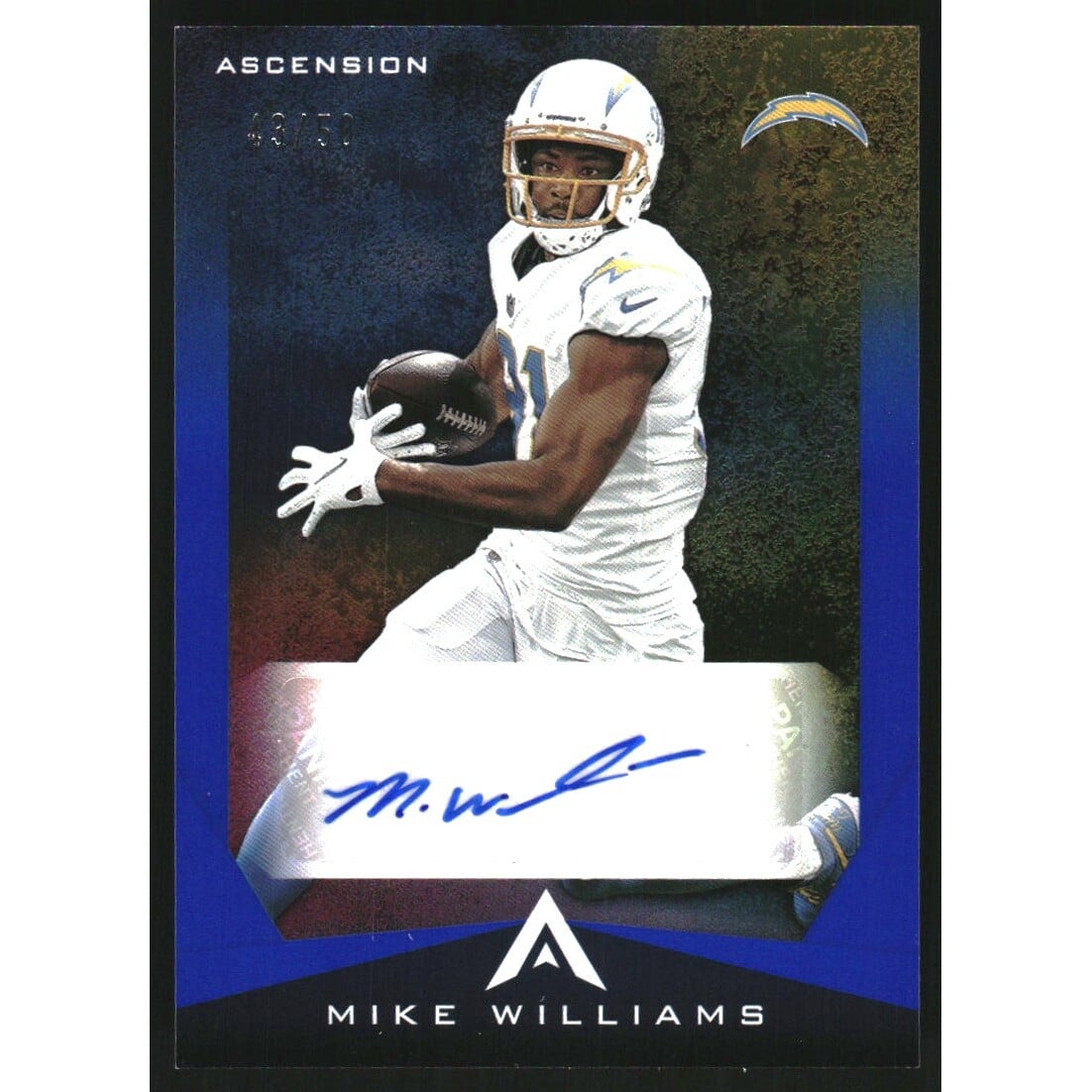 2021 Panini Chronicles Elite Ascension Autographs Blue #25 Mike Williams. rookie card picture