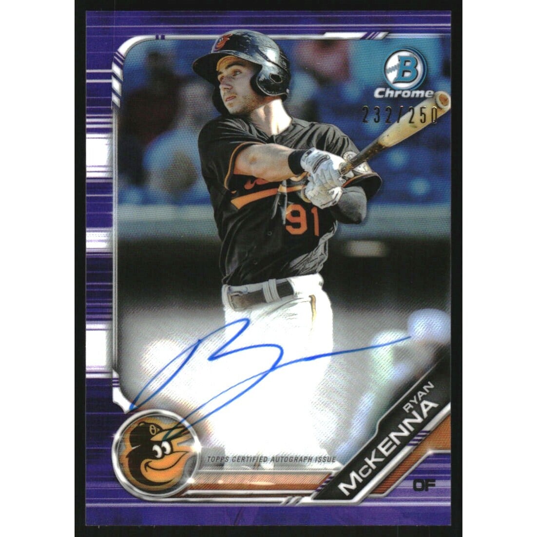 2019 Bowman Chrome Prospect Autographs Purple Refractors #CPARMC Ryan McKenna. rookie card picture