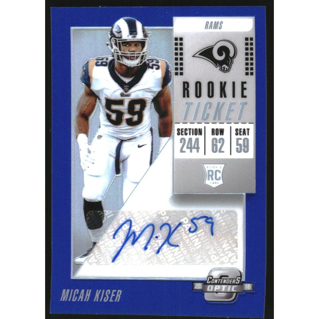 2018 Panini Contenders Optic Blue #184 Micah Kiser AU/25. rookie card picture