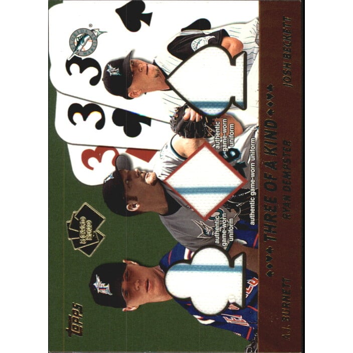 2002 Topps 5-Card Stud Three of a Kind Relics #5TBDB A.J. Burnett Uni/Ryan Dempster Uni/Josh Beckett Uni A. rookie card picture
