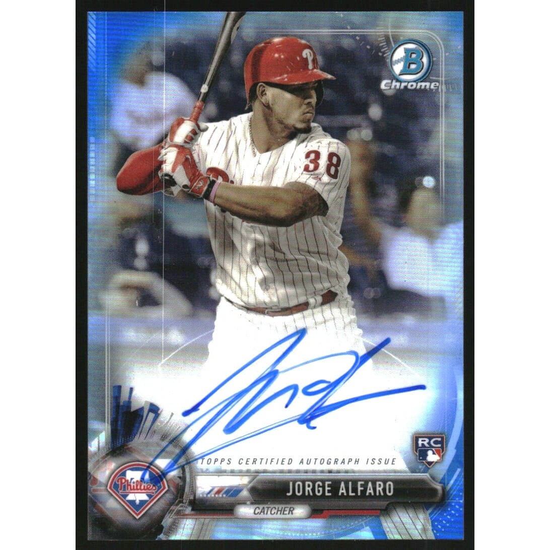 2017 Bowman Chrome Rookie Autographs Blue Refractors #CRAJA Jorge Alfaro. rookie card picture