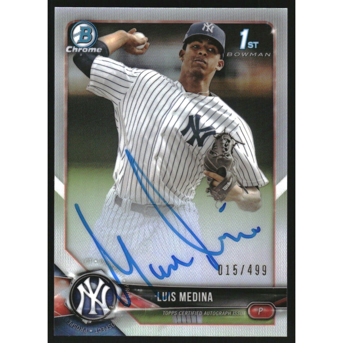 2018 Bowman Chrome Prospect Autographs Refractors #BCPALM Luis Medina. rookie card picture