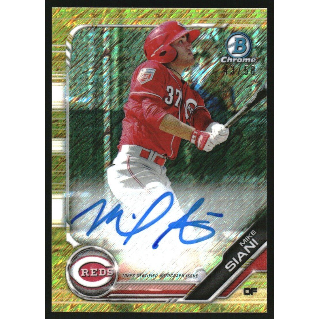 2019 Bowman Chrome Prospect Autographs Gold Shimmer Refractors #CPAMS Mike Siani. rookie card picture