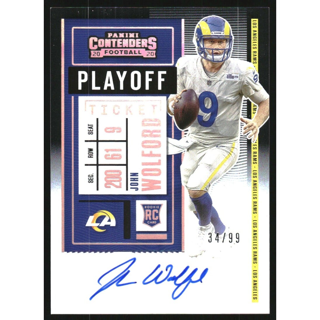 2020 Panini Contenders Playoff Ticket #275 John Wolford AU/99. rookie card picture