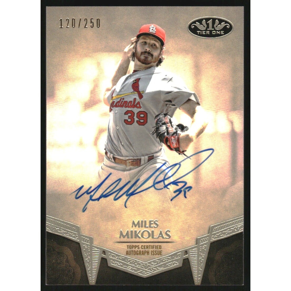 2019 Topps Tier One Break Out Autographs #BAMM Miles Mikolas/250. rookie card picture