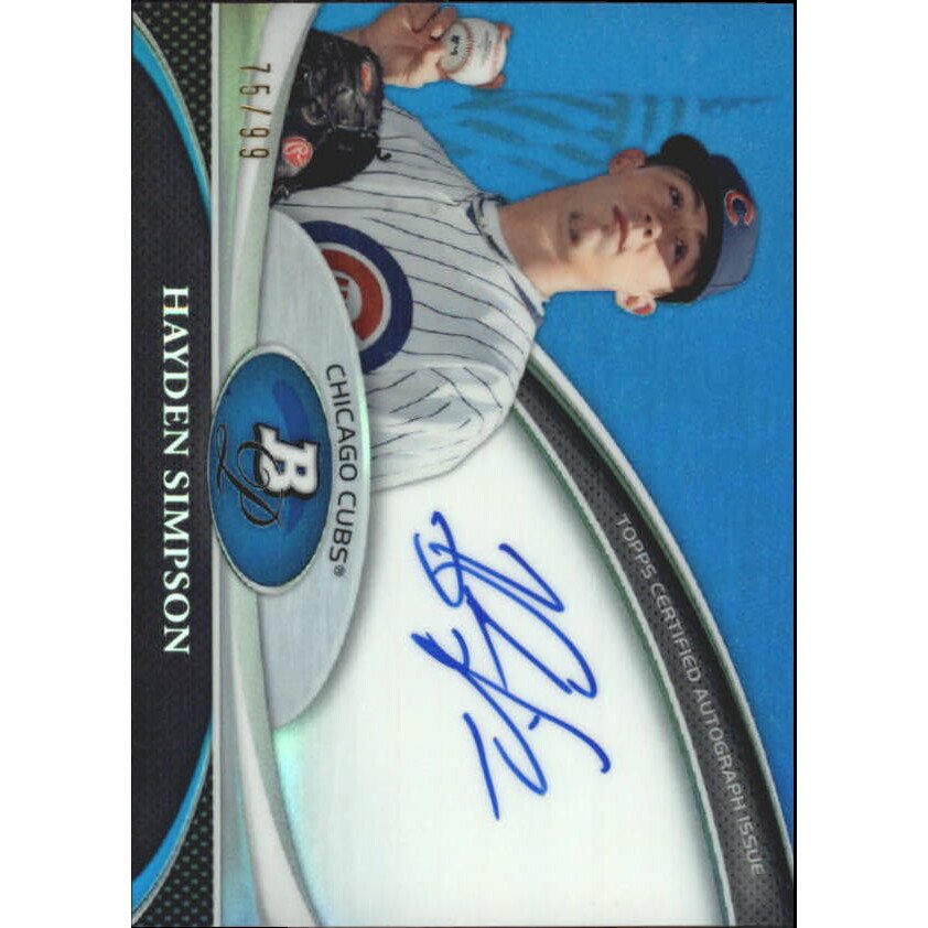 2011 Bowman Platinum Prospect Autograph Blue Refractors #HS Hayden Simpson. rookie card picture