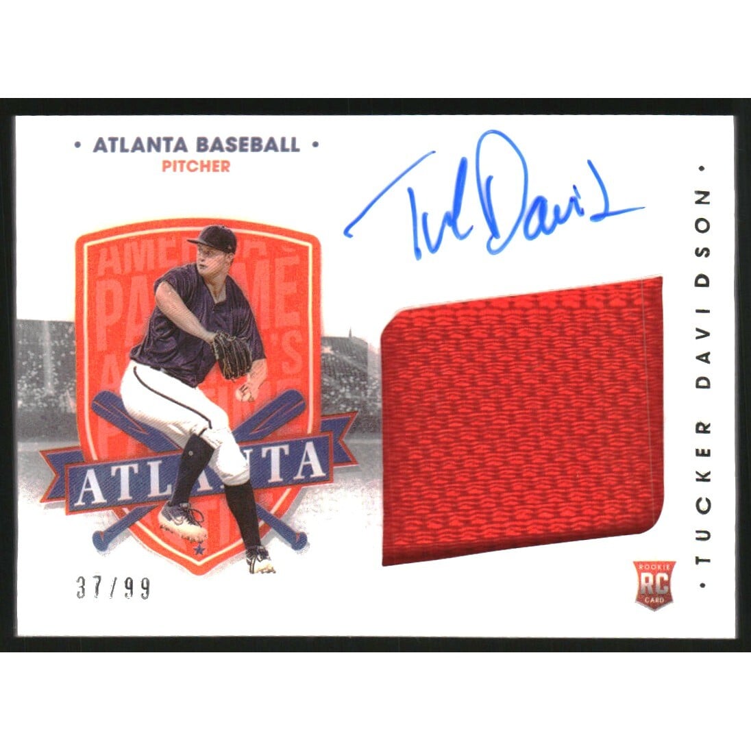 2021 Panini America's Pastime Material Signatures #3 Tucker Davidson. rookie card picture