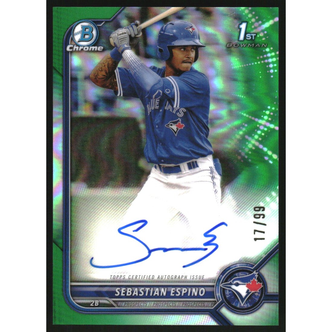 2022 Bowman Chrome Prospect Autographs Green Refractors #CPASE Sebastian Espino 2022 Bowman Chrome Prospect Autographs Green Refractors #CPASE Sebastian Espino