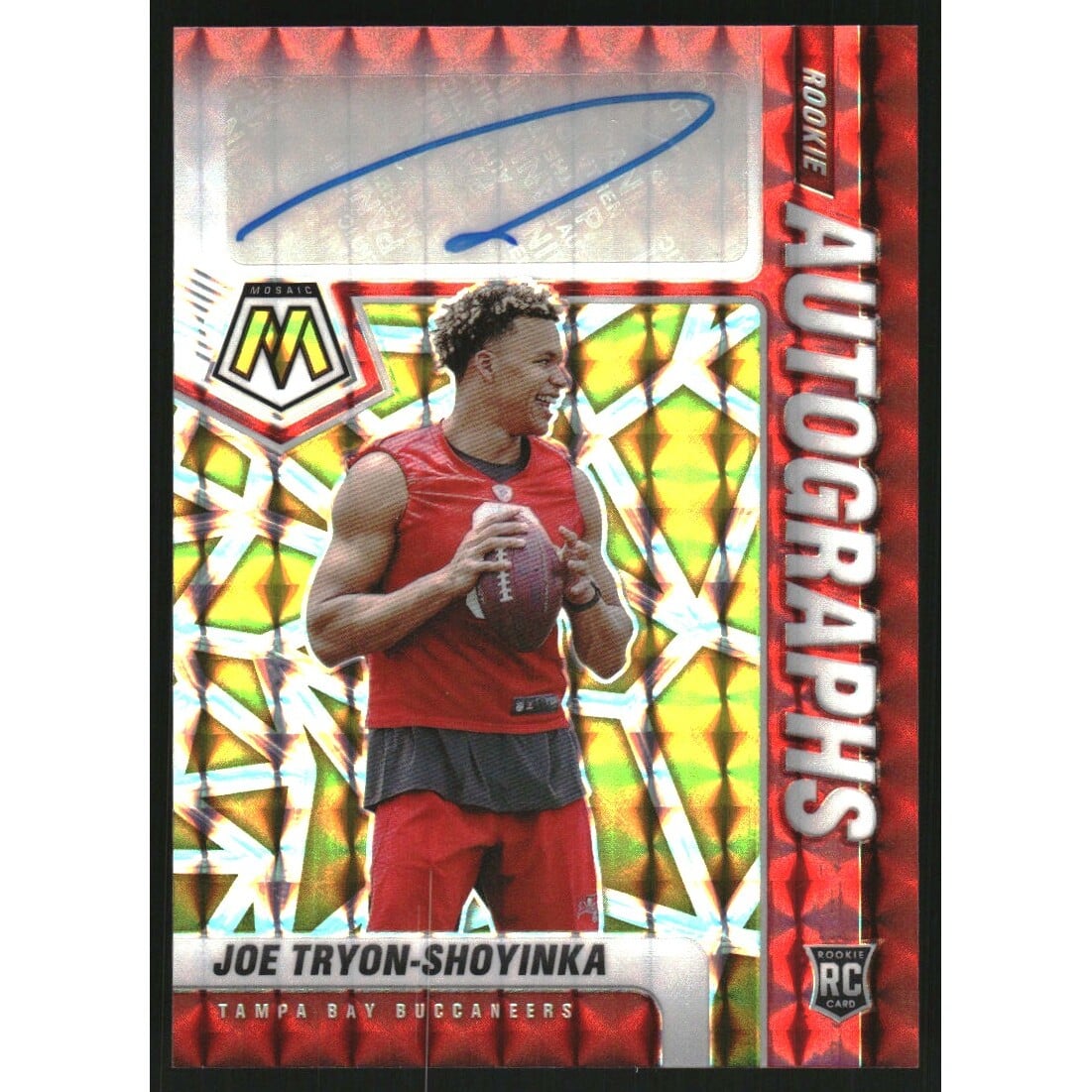 2021 Panini Mosaic Rookie Autographs Mosaic Choice Fusion Red and Yellow #46 Joe Tryon-Shoyinka. rookie card picture