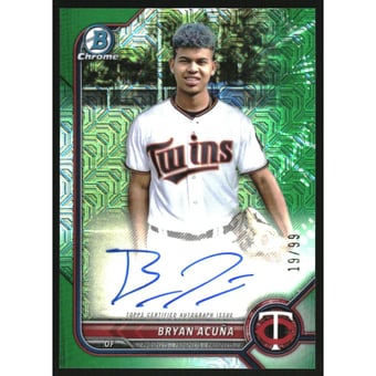 2022 Bowman Chrome Mega Box Autographs Green Refractors #BMABA Bryan Acuna