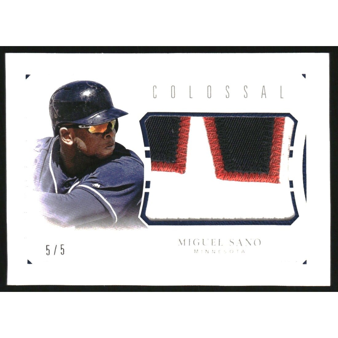 2016 Panini National Treasures Colossal Materials Prime Nameplate #CMS Miguel Sano/5. rookie card picture
