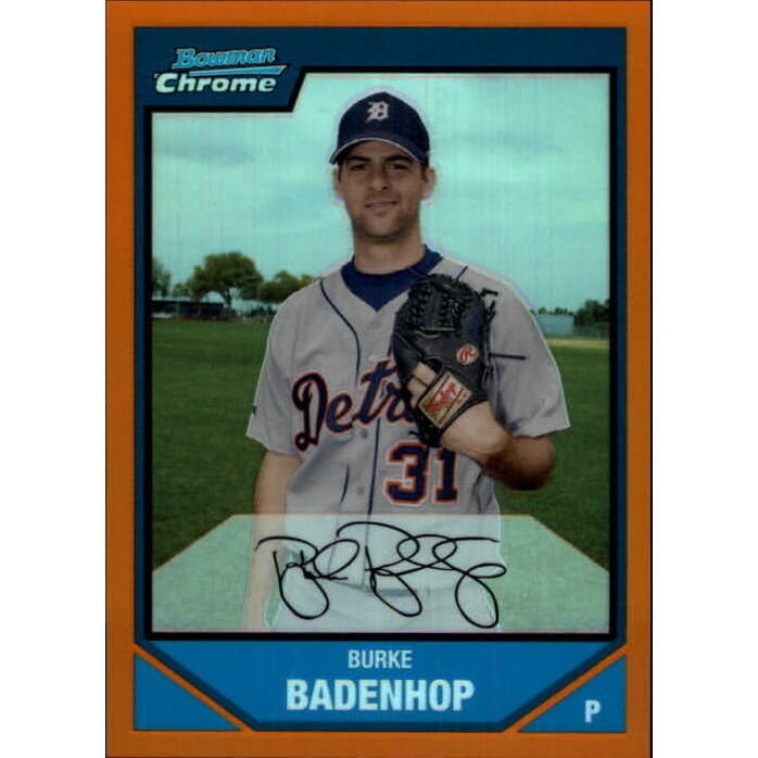 2007 Bowman Chrome Prospects Orange Refractors #BC118 Burke Badenhop. rookie card picture