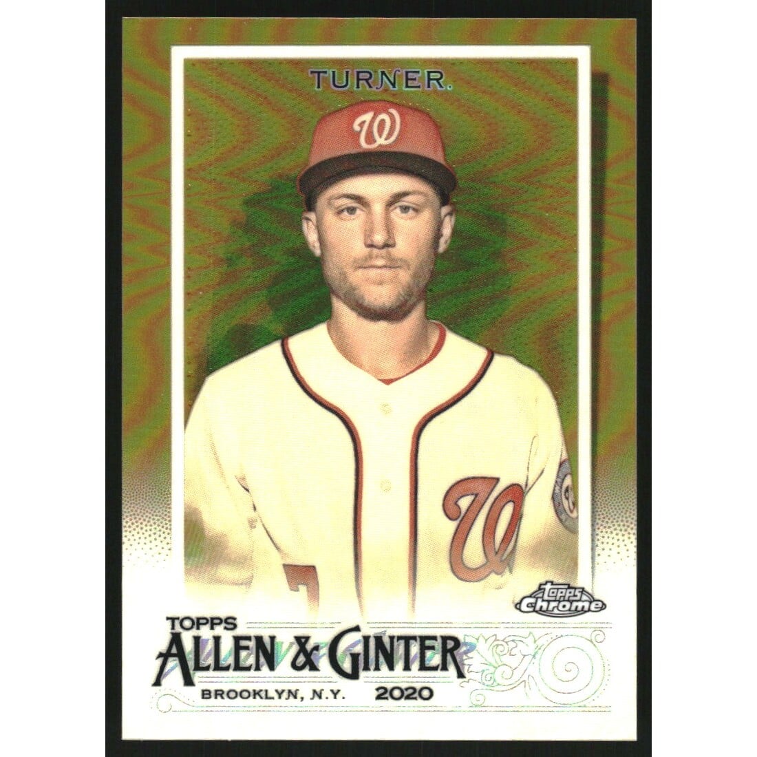 2020 Topps Allen and Ginter Chrome Gold Refractors #122 Trea Turner. rookie card picture