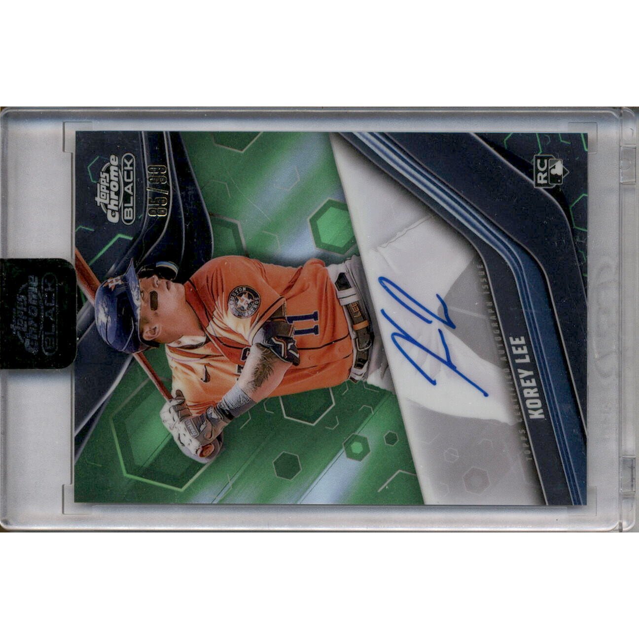2023 Topps Chrome Black Autographs Green Refractors #CBAKL Korey Lee. rookie card picture